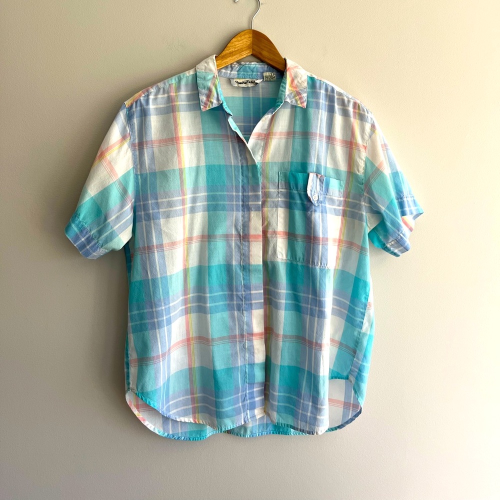 Diane Von Funsterberg Vintage Blue Plaid Women’s Shirt Large